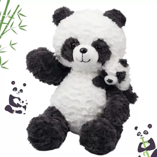 Hopearl Stuffed Animal Panda Mommy and Baby on The Shoulder Soft Plushie Toy for Kids Mom Baby Shower Nursery Dcor Zoo Animals for Toddlers Adorable Stuffed Pandas 125