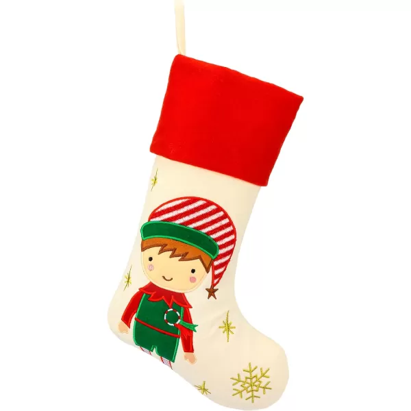 Hopearl 19 Christmas Stockings Kit 4 Pcs Xmas Stocking Boy Girl Gingerbread Man Rustic Flax Socks Holders Ornament Gift Bags for Family Xmas Tree Party SuppliesStyle 02