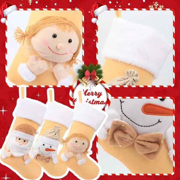 Hopearl 19 Christmas Stockings Kit 4 Pcs Xmas Stocking Boy Girl Gingerbread Man Rustic Flax Socks Holders Ornament Gift Bags for Family Xmas Tree Party SuppliesStyle 12