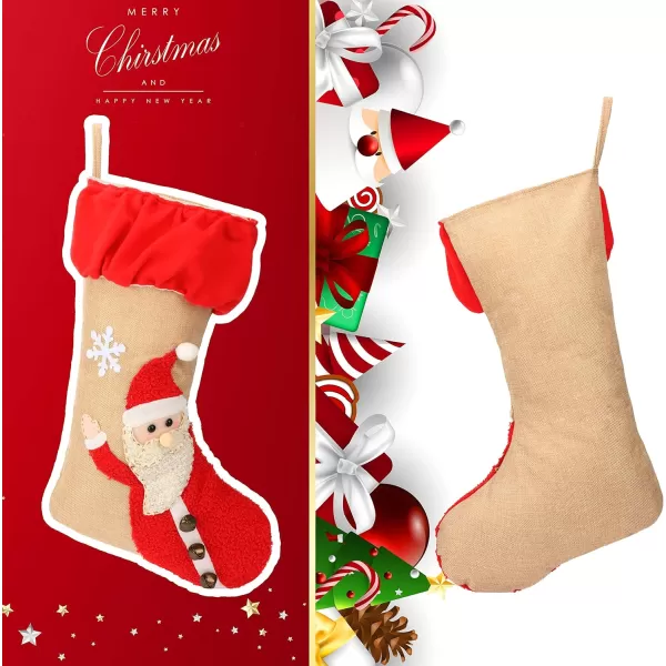 Hopearl 19 Christmas Stockings Kit 4 Pcs Xmas Stocking Boy Girl Gingerbread Man Rustic Flax Socks Holders Ornament Gift Bags for Family Xmas Tree Party SuppliesStyle 13