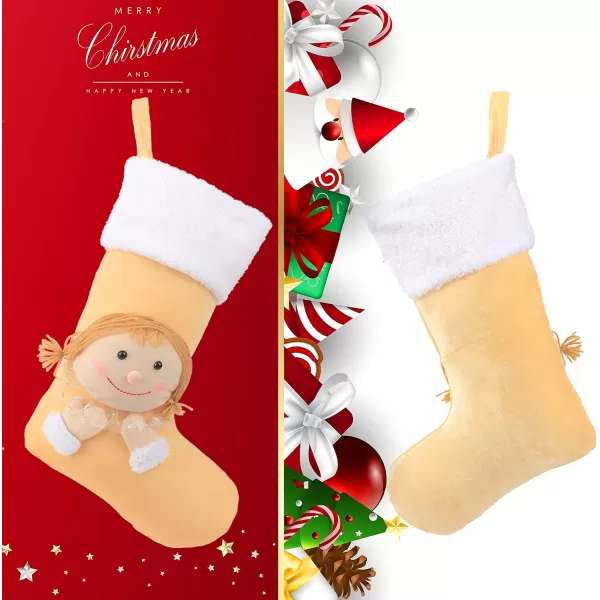 Hopearl 19 Christmas Stockings Kit 4 Pcs Xmas Stocking Boy Girl Gingerbread Man Rustic Flax Socks Holders Ornament Gift Bags for Family Xmas Tree Party SuppliesStyle 12