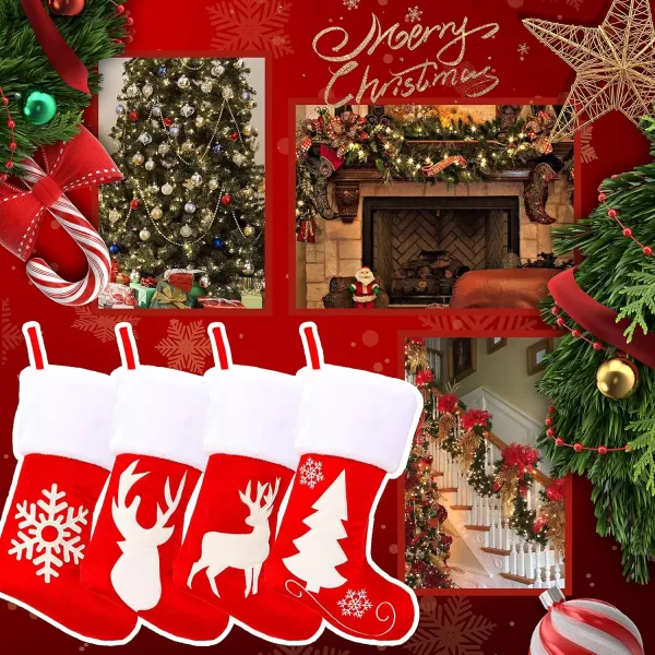 Hopearl 19 Christmas Stockings Kit 4 Pcs Xmas Stocking Boy Girl Gingerbread Man Rustic Flax Socks Holders Ornament Gift Bags for Family Xmas Tree Party SuppliesStyle 04