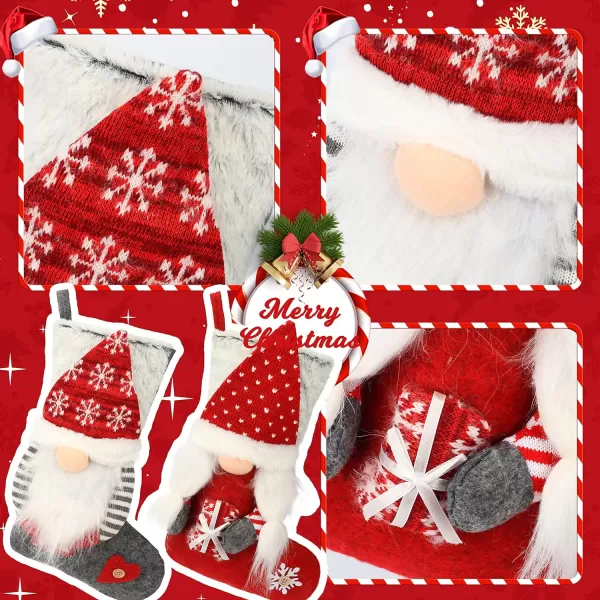 Hopearl 2 Pcs Christmas Stockings Set with 3D Mr and Mrs Swedish Gnome Tomte Nisse Couple Socks with Plush Cuff Gift Bags for Kids Holiday Fireplace Hanging Xmas Party Decorations 18Style 1