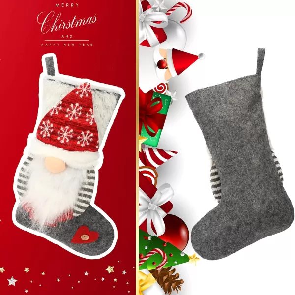 Hopearl 2 Pcs Christmas Stockings Set with 3D Mr and Mrs Swedish Gnome Tomte Nisse Couple Socks with Plush Cuff Gift Bags for Kids Holiday Fireplace Hanging Xmas Party Decorations 18Style 1