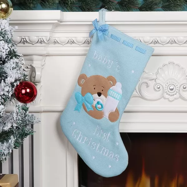 Hopearl Baby Christmas Stocking for Baby 1st Year Xmas Sock Knitted Cute Bear Sock Ornament Gift Bag for Baby Boy Family Xmas Tree Party Supplies Blue 18Hopearl Baby Christmas Stocking for Baby 1st Year Xmas Sock Knitted Cute Bear Sock Ornament Gift Bag for Baby Boy Family Xmas Tree Party Supplies Blue 18