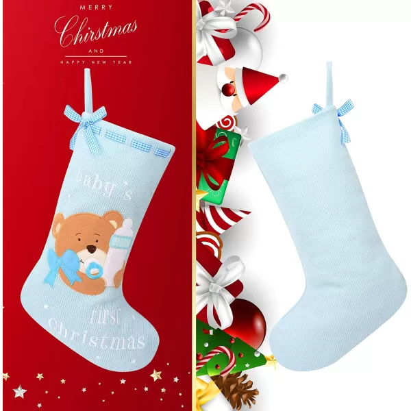 Hopearl Baby Christmas Stocking for Baby 1st Year Xmas Sock Knitted Cute Bear Sock Ornament Gift Bag for Baby Boy Family Xmas Tree Party Supplies Blue 18Hopearl Baby Christmas Stocking for Baby 1st Year Xmas Sock Knitted Cute Bear Sock Ornament Gift Bag for Baby Boy Family Xmas Tree Party Supplies Blue 18