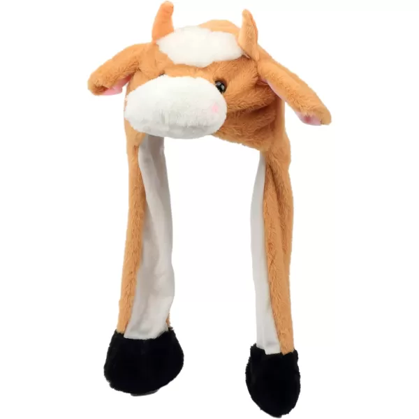 Hopearl Halloween Devil Hat with Ears Moving Jumping Pop Up Beating Ghost Hat Plush Earflaps Holiday Cosplay Costume Dress Up Funny Gift for Kids Boys Girls Black 2205 Brown Cow