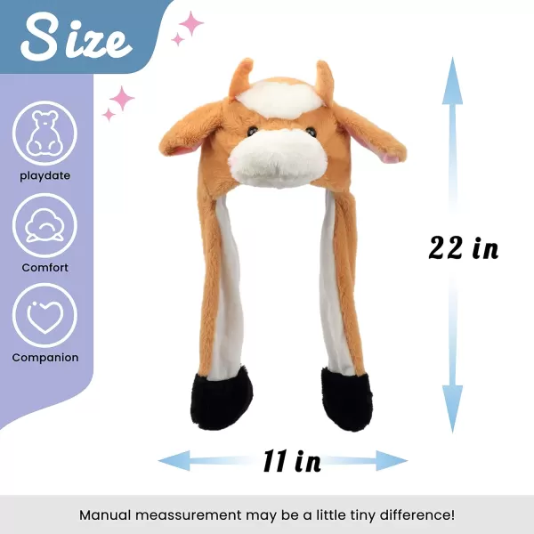 Hopearl Halloween Devil Hat with Ears Moving Jumping Pop Up Beating Ghost Hat Plush Earflaps Holiday Cosplay Costume Dress Up Funny Gift for Kids Boys Girls Black 2205 Brown Cow