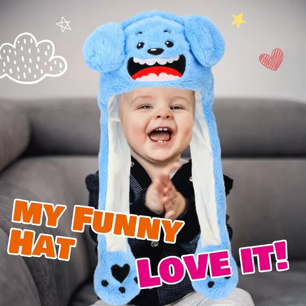 Hopearl Halloween Devil Hat with Ears Moving Jumping Pop Up Beating Ghost Hat Plush Earflaps Holiday Cosplay Costume Dress Up Funny Gift for Kids Boys Girls Black 2245 Blue Bear