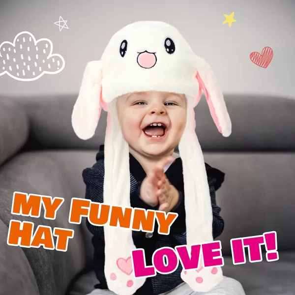 Hopearl Halloween Devil Hat with Ears Moving Jumping Pop Up Beating Ghost Hat Plush Earflaps Holiday Cosplay Costume Dress Up Funny Gift for Kids Boys Girls Black 2224 White Bunny