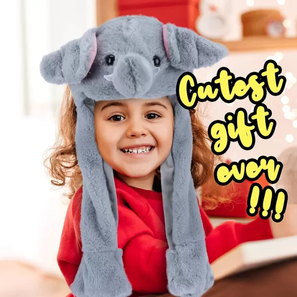 Hopearl Halloween Devil Hat with Ears Moving Jumping Pop Up Beating Ghost Hat Plush Earflaps Holiday Cosplay Costume Dress Up Funny Gift for Kids Boys Girls Black 2230 Elephant