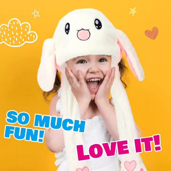 Hopearl Halloween Devil Hat with Ears Moving Jumping Pop Up Beating Ghost Hat Plush Earflaps Holiday Cosplay Costume Dress Up Funny Gift for Kids Boys Girls Black 2224 White Bunny