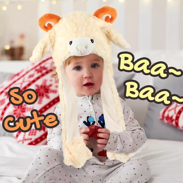 Hopearl Halloween Devil Hat with Ears Moving Jumping Pop Up Beating Ghost Hat Plush Earflaps Holiday Cosplay Costume Dress Up Funny Gift for Kids Boys Girls Black 2214 Lamb