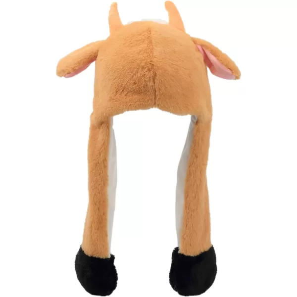 Hopearl Halloween Devil Hat with Ears Moving Jumping Pop Up Beating Ghost Hat Plush Earflaps Holiday Cosplay Costume Dress Up Funny Gift for Kids Boys Girls Black 2205 Brown Cow