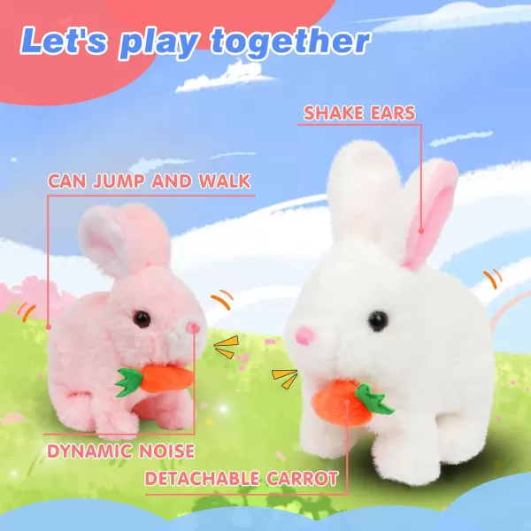 Hopearl Hopping Rabbit with Bell Interactive Electronic Pet Plush Bunny Toy with Sounds and Movements Animated Walking Wiggle Ears Twitch Nose Gift for Toddlers Birthday Rainbow 706 Pink Bunny With Carrot