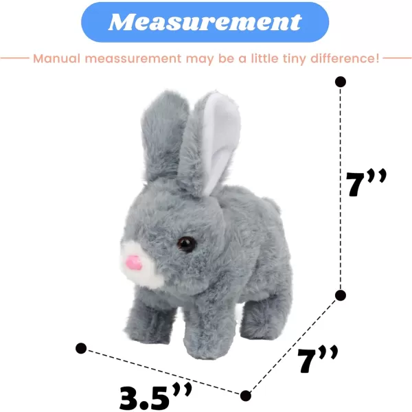 Hopearl Hopping Rabbit with Bell Interactive Electronic Pet Plush Bunny Toy with Sounds and Movements Animated Walking Wiggle Ears Twitch Nose Gift for Toddlers Birthday Rainbow 704 Gray Bunny