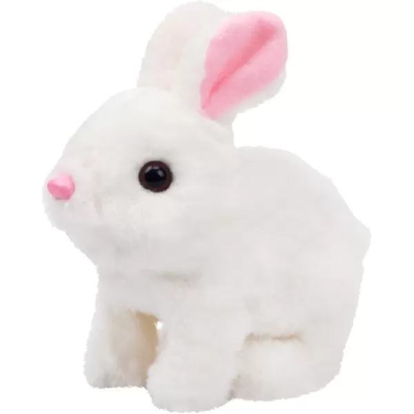 Hopearl Hopping Rabbit with Bell Interactive Electronic Pet Plush Bunny Toy with Sounds and Movements Animated Walking Wiggle Ears Twitch Nose Gift for Toddlers Birthday Rainbow 701 White Bunny