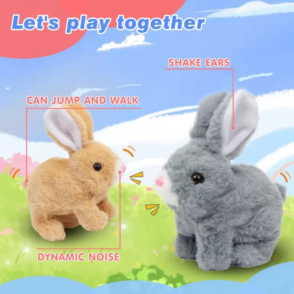 Hopearl Hopping Rabbit with Bell Interactive Electronic Pet Plush Bunny Toy with Sounds and Movements Animated Walking Wiggle Ears Twitch Nose Gift for Toddlers Birthday Rainbow 703 Brown Bunny