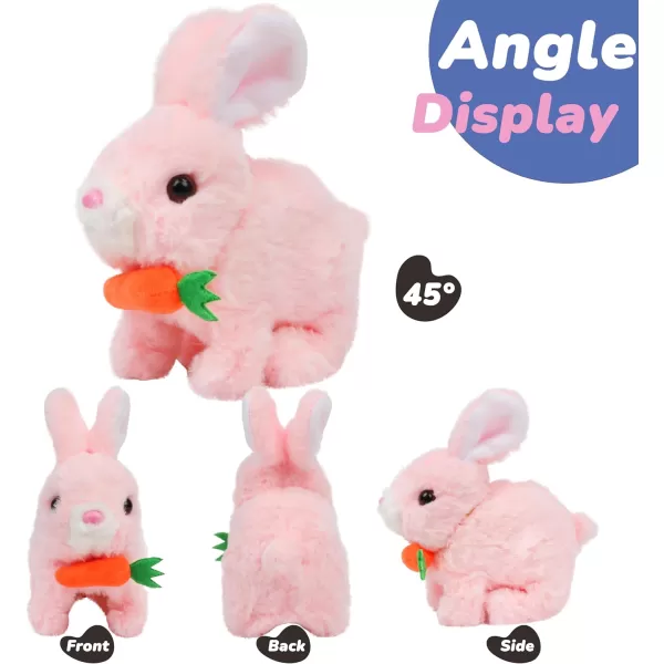 Hopearl Hopping Rabbit with Bell Interactive Electronic Pet Plush Bunny Toy with Sounds and Movements Animated Walking Wiggle Ears Twitch Nose Gift for Toddlers Birthday Rainbow 706 Pink Bunny With Carrot