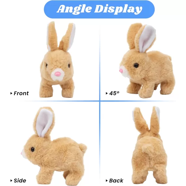 Hopearl Hopping Rabbit with Bell Interactive Electronic Pet Plush Bunny Toy with Sounds and Movements Animated Walking Wiggle Ears Twitch Nose Gift for Toddlers Birthday Rainbow 703 Brown Bunny