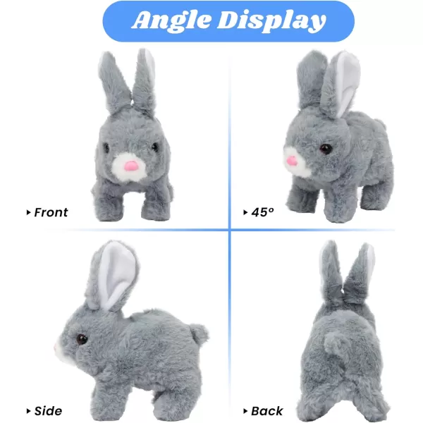 Hopearl Hopping Rabbit with Bell Interactive Electronic Pet Plush Bunny Toy with Sounds and Movements Animated Walking Wiggle Ears Twitch Nose Gift for Toddlers Birthday Rainbow 704 Gray Bunny