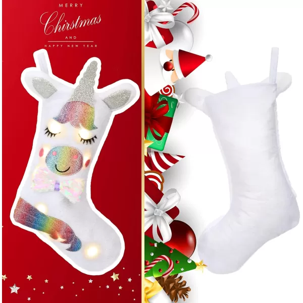 Hopearl LED Christmas Unicorn Stocking Glowing Sock Light Up Ornament Gift Bags for Kids Girls Party Decorations White 18Hopearl LED Christmas Unicorn Stocking Glowing Sock Light Up Ornament Gift Bags for Kids Girls Party Decorations White 18