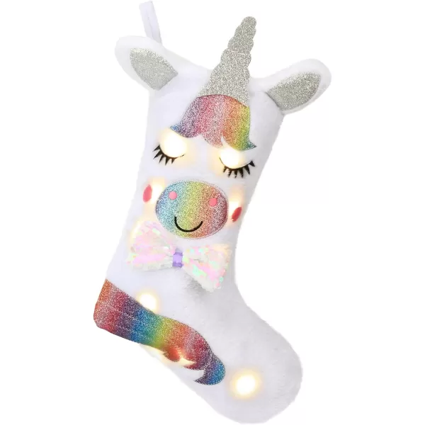 Hopearl LED Christmas Unicorn Stocking Glowing Sock Light Up Ornament Gift Bags for Kids Girls Party Decorations White 18Hopearl LED Christmas Unicorn Stocking Glowing Sock Light Up Ornament Gift Bags for Kids Girls Party Decorations White 18