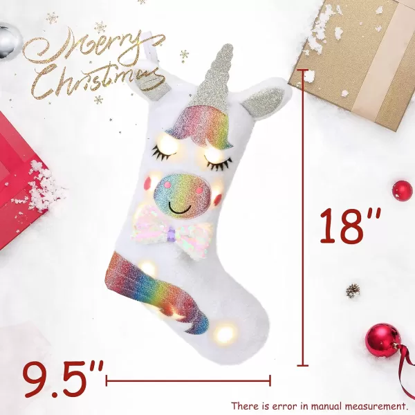 Hopearl LED Christmas Unicorn Stocking Glowing Sock Light Up Ornament Gift Bags for Kids Girls Party Decorations White 18Hopearl LED Christmas Unicorn Stocking Glowing Sock Light Up Ornament Gift Bags for Kids Girls Party Decorations White 18