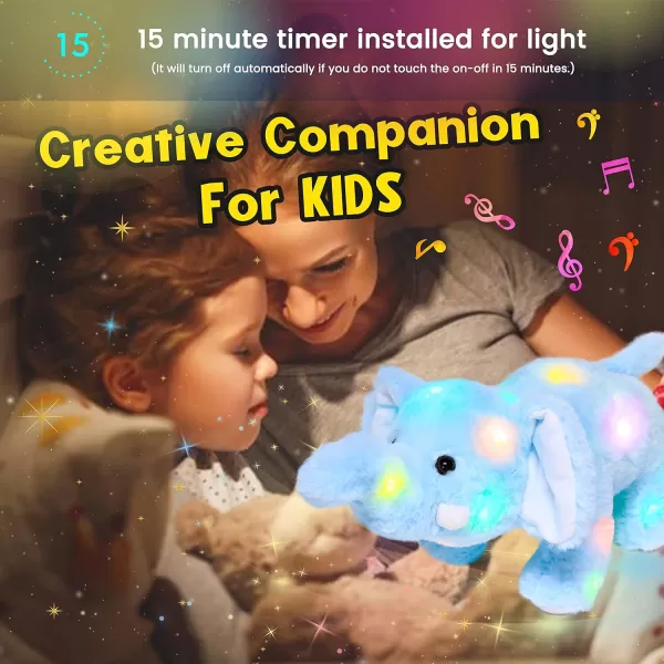 Hopearl LED Musical Plush Elephant Light up Stuffed Animal Elephish Floppy Night Lights Glow in The Dark Birthday Festival for Kids Toddlers Blue 15Hopearl LED Musical Plush Elephant Light up Stuffed Animal Elephish Floppy Night Lights Glow in The Dark Birthday Festival for Kids Toddlers Blue 15