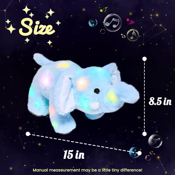 Hopearl LED Musical Plush Elephant Light up Stuffed Animal Elephish Floppy Night Lights Glow in The Dark Birthday Festival for Kids Toddlers Blue 15Hopearl LED Musical Plush Elephant Light up Stuffed Animal Elephish Floppy Night Lights Glow in The Dark Birthday Festival for Kids Toddlers Blue 15