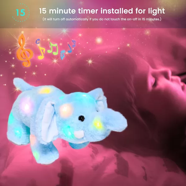 Hopearl LED Musical Plush Elephant Light up Stuffed Animal Elephish Floppy Night Lights Glow in The Dark Birthday Festival for Kids Toddlers Blue 15Hopearl LED Musical Plush Elephant Light up Stuffed Animal Elephish Floppy Night Lights Glow in The Dark Birthday Festival for Kids Toddlers Blue 15