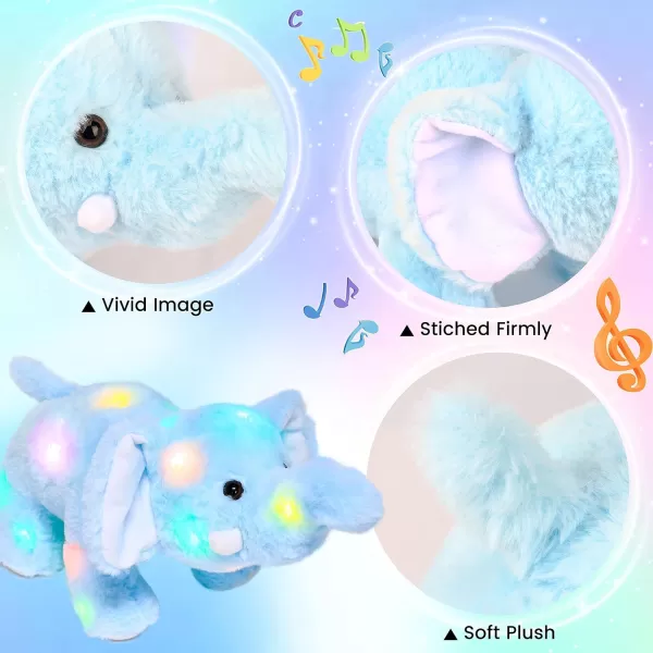 Hopearl LED Musical Plush Elephant Light up Stuffed Animal Elephish Floppy Night Lights Glow in The Dark Birthday Festival for Kids Toddlers Blue 15Hopearl LED Musical Plush Elephant Light up Stuffed Animal Elephish Floppy Night Lights Glow in The Dark Birthday Festival for Kids Toddlers Blue 15