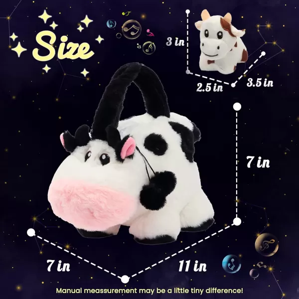 Hopearl LED Musical Stuffed Cat Light up Singing Plush Toy Playset Mommy Cat with 3 Baby Kittens in her Tummy Lullaby Animated Soothe for Mom Kids Toddler Girls Rainbow 18LED amp Music 10 Cow Bag