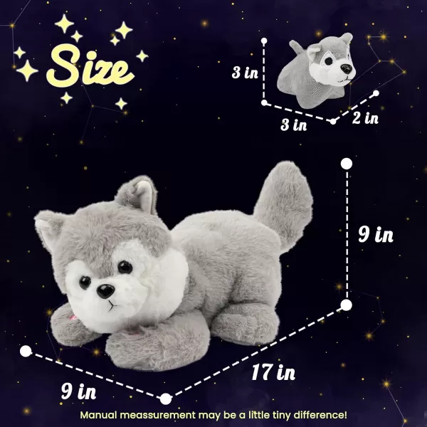 Hopearl LED Musical Stuffed Cat Light up Singing Plush Toy Playset Mommy Cat with 3 Baby Kittens in her Tummy Lullaby Animated Soothe for Mom Kids Toddler Girls Rainbow 18LED no music 07 Husky