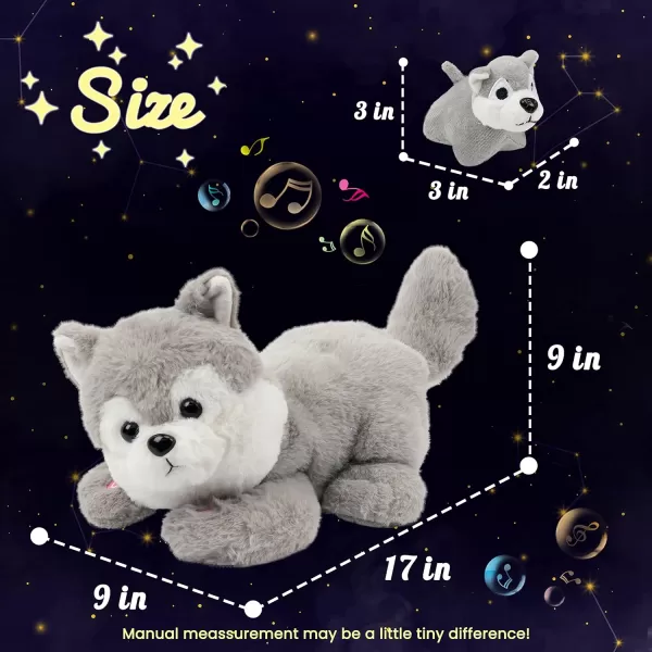 Hopearl LED Musical Stuffed Cat Light up Singing Plush Toy Playset Mommy Cat with 3 Baby Kittens in her Tummy Lullaby Animated Soothe for Mom Kids Toddler Girls Rainbow 18LED amp Music 07 Husky