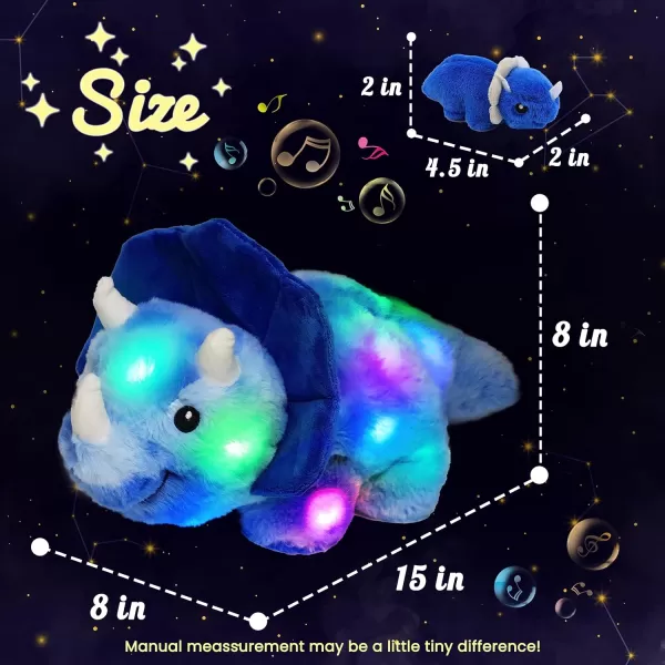 Hopearl LED Musical Stuffed Cat Light up Singing Plush Toy Playset Mommy Cat with 3 Baby Kittens in her Tummy Lullaby Animated Soothe for Mom Kids Toddler Girls Rainbow 18LED amp Music 04 Triceratops