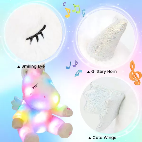 Hopearl LED Musical Stuffed Unicorn Light up Singing Plush Toy Adjustable Volume Lullaby Animated Soothe Birthday Gifts for Kids Toddler Girls White 11Hopearl LED Musical Stuffed Unicorn Light up Singing Plush Toy Adjustable Volume Lullaby Animated Soothe Birthday Gifts for Kids Toddler Girls White 11