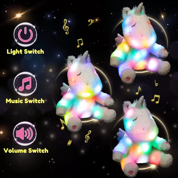 Hopearl LED Musical Stuffed Unicorn Light up Singing Plush Toy Adjustable Volume Lullaby Animated Soothe Birthday Gifts for Kids Toddler Girls White 11Hopearl LED Musical Stuffed Unicorn Light up Singing Plush Toy Adjustable Volume Lullaby Animated Soothe Birthday Gifts for Kids Toddler Girls White 11