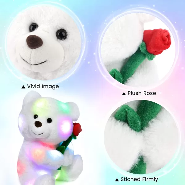 Hopearl LED Plush Teddy Bear with Rose Light up Stuffed Animal Floppy Night Lights Glow in The Dark Birthday Mothers Day for Kids Girls Toddlers White 11Hopearl LED Plush Teddy Bear with Rose Light up Stuffed Animal Floppy Night Lights Glow in The Dark Birthday Mothers Day for Kids Girls Toddlers White 11