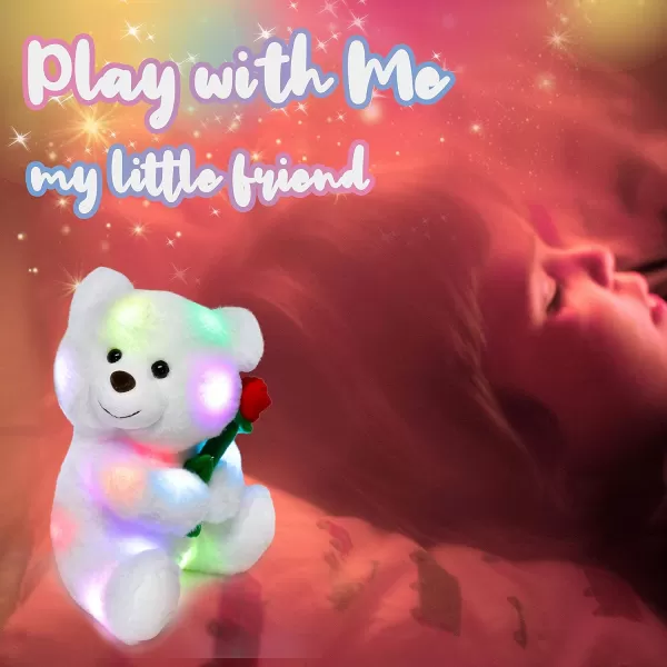 Hopearl LED Plush Teddy Bear with Rose Light up Stuffed Animal Floppy Night Lights Glow in The Dark Birthday Mothers Day for Kids Girls Toddlers White 11Hopearl LED Plush Teddy Bear with Rose Light up Stuffed Animal Floppy Night Lights Glow in The Dark Birthday Mothers Day for Kids Girls Toddlers White 11