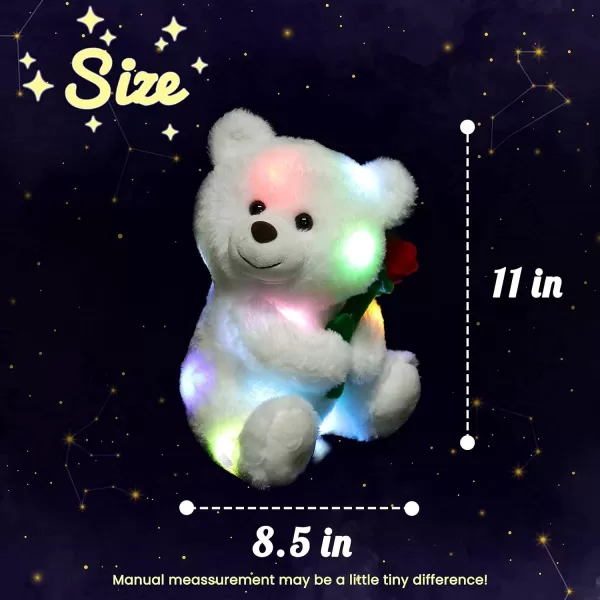 Hopearl LED Plush Teddy Bear with Rose Light up Stuffed Animal Floppy Night Lights Glow in The Dark Birthday Mothers Day for Kids Girls Toddlers White 11Hopearl LED Plush Teddy Bear with Rose Light up Stuffed Animal Floppy Night Lights Glow in The Dark Birthday Mothers Day for Kids Girls Toddlers White 11