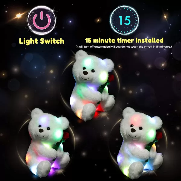 Hopearl LED Plush Teddy Bear with Rose Light up Stuffed Animal Floppy Night Lights Glow in The Dark Birthday Mothers Day for Kids Girls Toddlers White 11Hopearl LED Plush Teddy Bear with Rose Light up Stuffed Animal Floppy Night Lights Glow in The Dark Birthday Mothers Day for Kids Girls Toddlers White 11