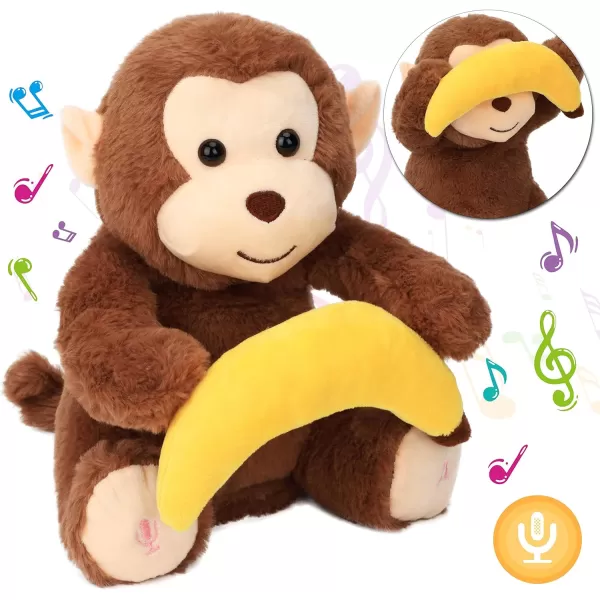 Hopearl Peek A Boo Bear with Security Blanket Interactive Repeats What You Say Plush Teddy Bear Toy Musical Singing Talking Stuffed Animal Adorable Electric Animate Birthday Festival Beige 1105 Monkey