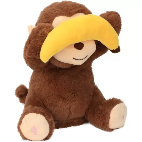 Hopearl Peek A Boo Bear with Security Blanket Interactive Repeats What You Say Plush Teddy Bear Toy Musical Singing Talking Stuffed Animal Adorable Electric Animate Birthday Festival Beige 1105 Monkey