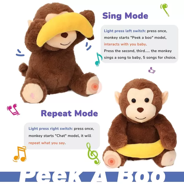 Hopearl Peek A Boo Bear with Security Blanket Interactive Repeats What You Say Plush Teddy Bear Toy Musical Singing Talking Stuffed Animal Adorable Electric Animate Birthday Festival Beige 1105 Monkey