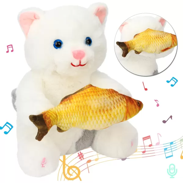 Hopearl Peek A Boo Bear with Security Blanket Interactive Repeats What You Say Plush Teddy Bear Toy Musical Singing Talking Stuffed Animal Adorable Electric Animate Birthday Festival Beige 1107 White Cat