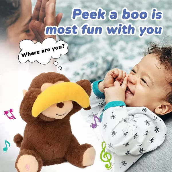 Hopearl Peek A Boo Bear with Security Blanket Interactive Repeats What You Say Plush Teddy Bear Toy Musical Singing Talking Stuffed Animal Adorable Electric Animate Birthday Festival Beige 1105 Monkey