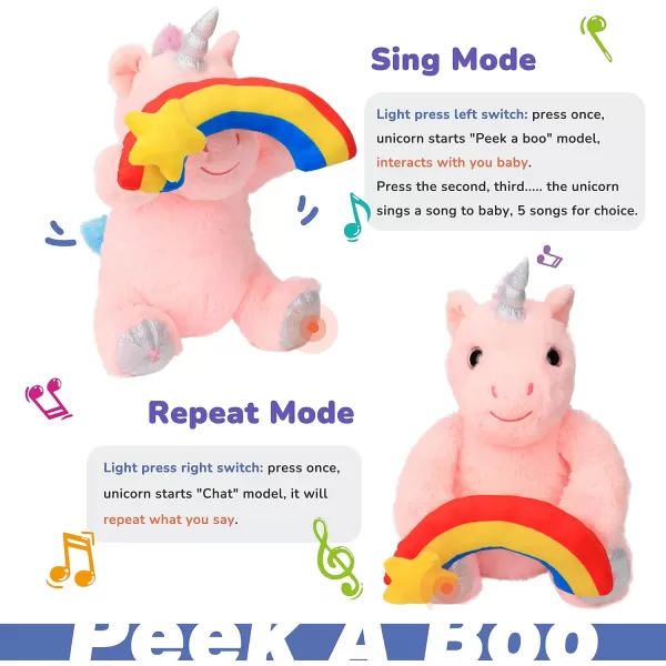 Hopearl Peek A Boo Bear with Security Blanket Interactive Repeats What You Say Plush Teddy Bear Toy Musical Singing Talking Stuffed Animal Adorable Electric Animate Birthday Festival Beige 1106 Unicorn