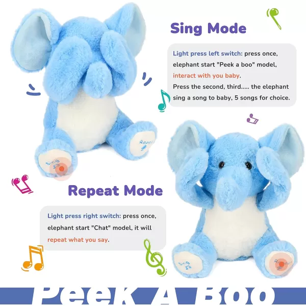 Hopearl Peek A Boo Bear with Security Blanket Interactive Repeats What You Say Plush Teddy Bear Toy Musical Singing Talking Stuffed Animal Adorable Electric Animate Birthday Festival Beige 1101 Elephant