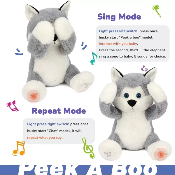 Hopearl Peek A Boo Bear with Security Blanket Interactive Repeats What You Say Plush Teddy Bear Toy Musical Singing Talking Stuffed Animal Adorable Electric Animate Birthday Festival Beige 1102 Husky